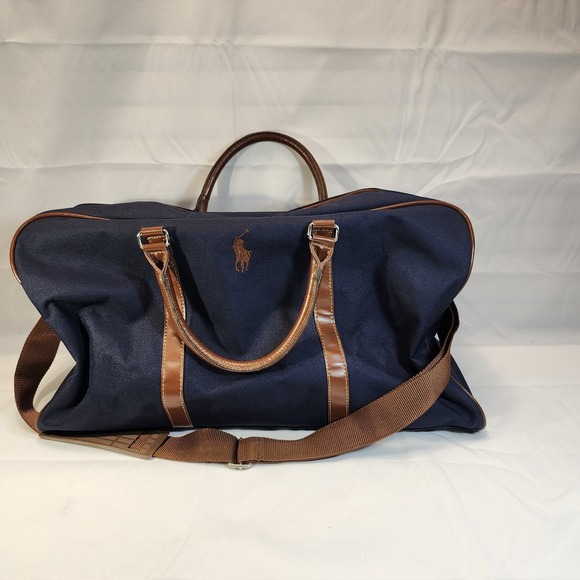 Polo Ralph Lauren Duffle Bag Navy Blue  Canvas Overnight Carryon Travel Bag - Picture 1 of 8